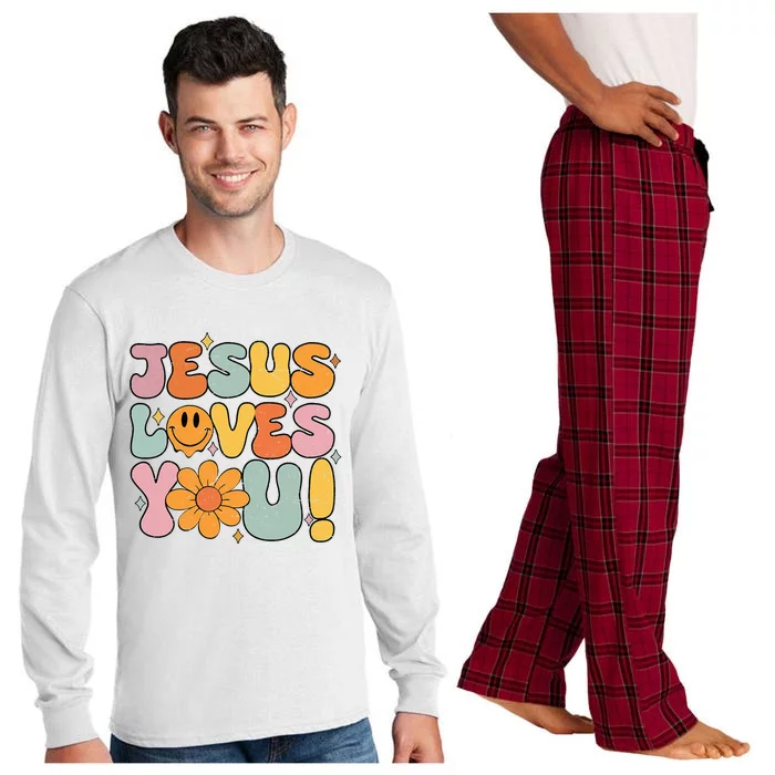 Christian Jesus Loves You Groovy Girl Women Gift Long Sleeve Pajama Set