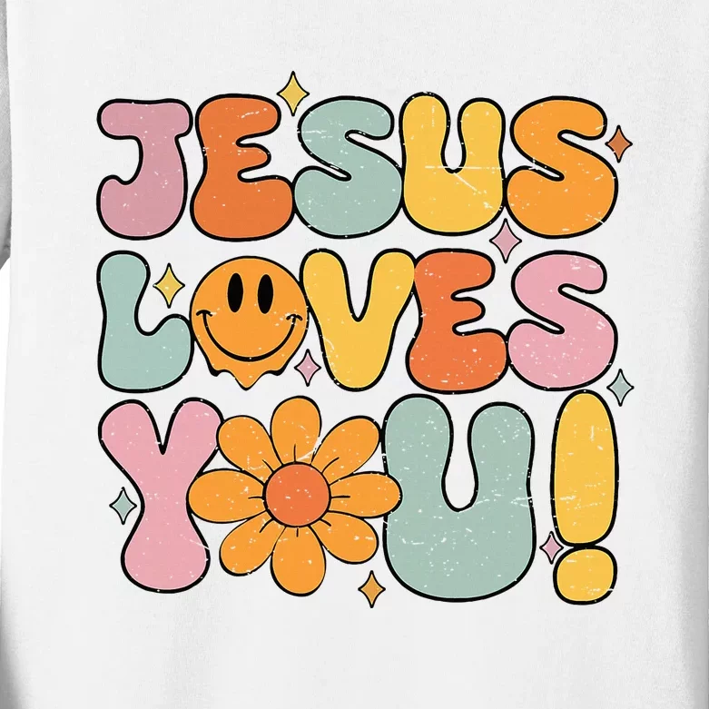 Christian Jesus Loves You Groovy Girl Women Gift Kids Long Sleeve Shirt