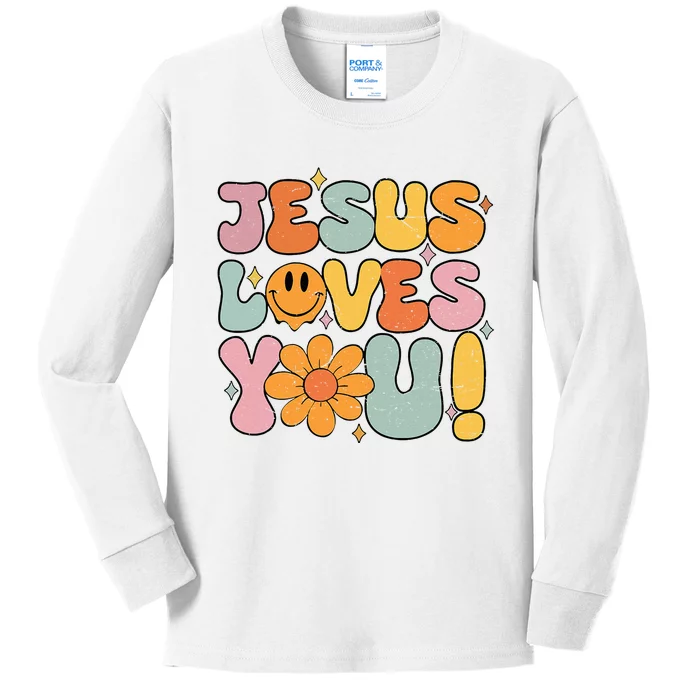 Christian Jesus Loves You Groovy Girl Women Gift Kids Long Sleeve Shirt