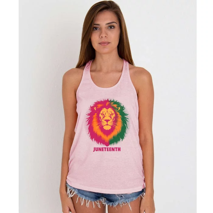 Celebrate Junenth Lion African American Freedom Day 1865 Gift Women's Knotted Racerback Tank