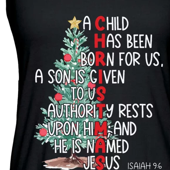 Christmas Jesus Mighty God Isaiah 9 6 Faith Christian Ladies Essential Flowy Tank