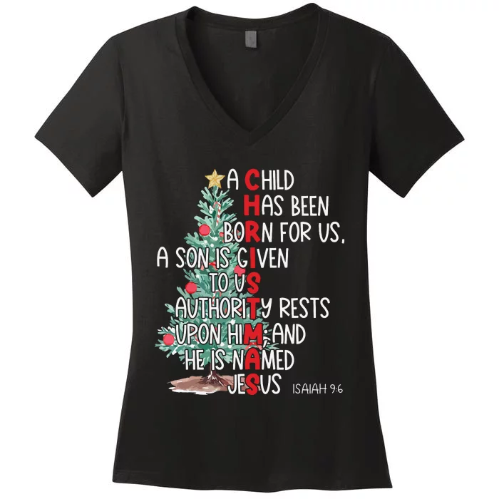 Christmas Jesus Mighty God Isaiah 9 6 Faith Christian Women's V-Neck T-Shirt