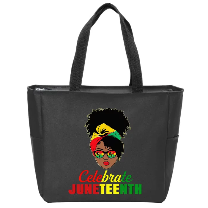 Celebrate Juneteenth Messy Bun Black Wo Melanin Pride Zip Tote Bag