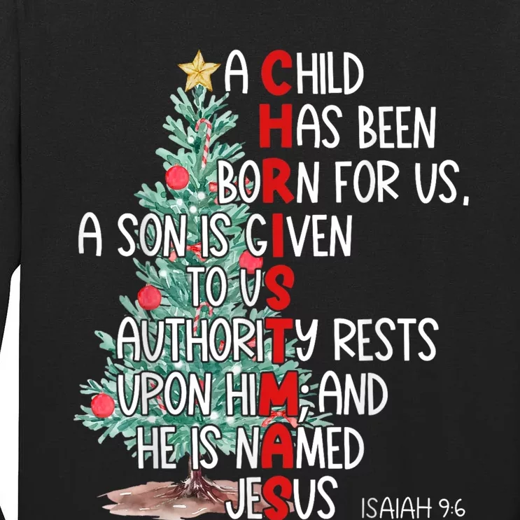 Christmas Jesus Mighty God Isaiah 9 6 Faith Christian Tall Long Sleeve T-Shirt