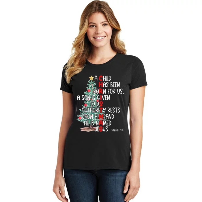 Christmas Jesus Mighty God Isaiah 9 6 Faith Christian Women's T-Shirt