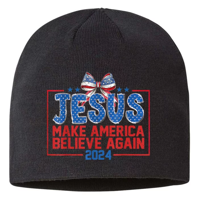 Coquette Jesus Make America Believe Again 4th Of July 2024 8 1/2in Sustainable Knit Beanie