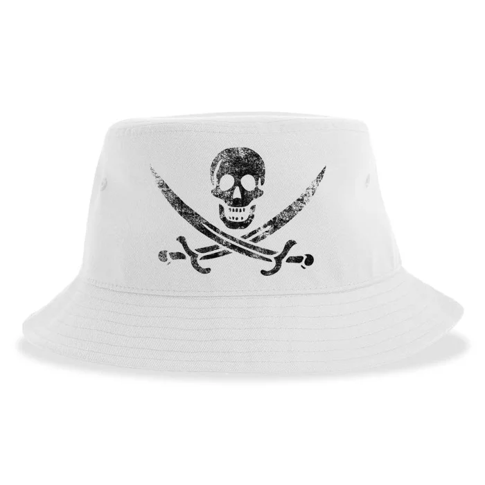 Calico Jack Pirate Flag Jolly Roger Distressed Graphic Sustainable Bucket Hat