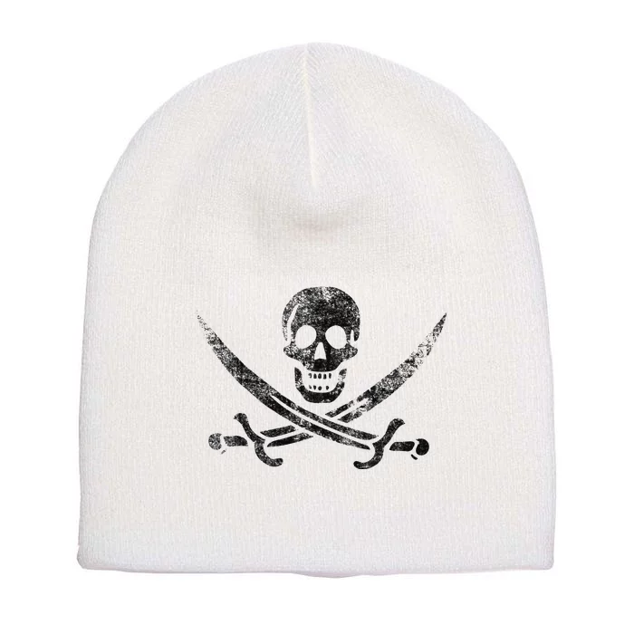 Calico Jack Pirate Flag Jolly Roger Distressed Graphic Short Acrylic Beanie