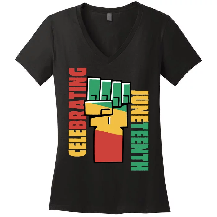 Celebrating Juneteenth Power Fist Women's V-Neck T-Shirt