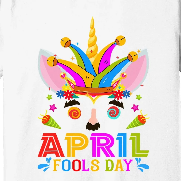 Cute Jester Prankster Unicorn April Fool's Day Joke Pranks Premium T-Shirt