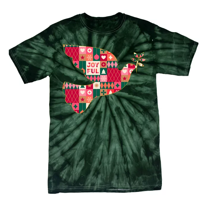 Christmas Joyful Pattern Peace Dove Tie-Dye T-Shirt