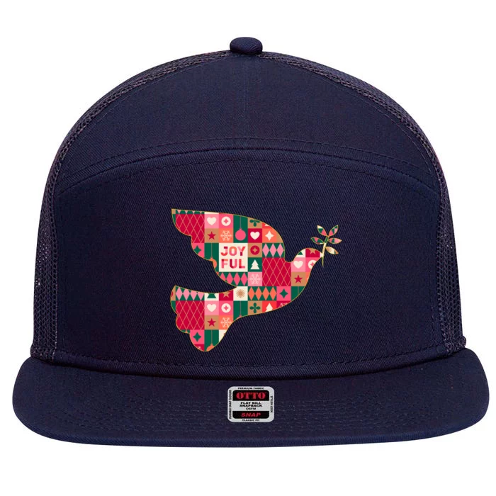 Christmas Joyful Pattern Peace Dove 7 Panel Mesh Trucker Snapback Hat