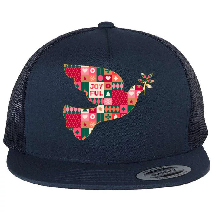 Christmas Joyful Pattern Peace Dove Flat Bill Trucker Hat