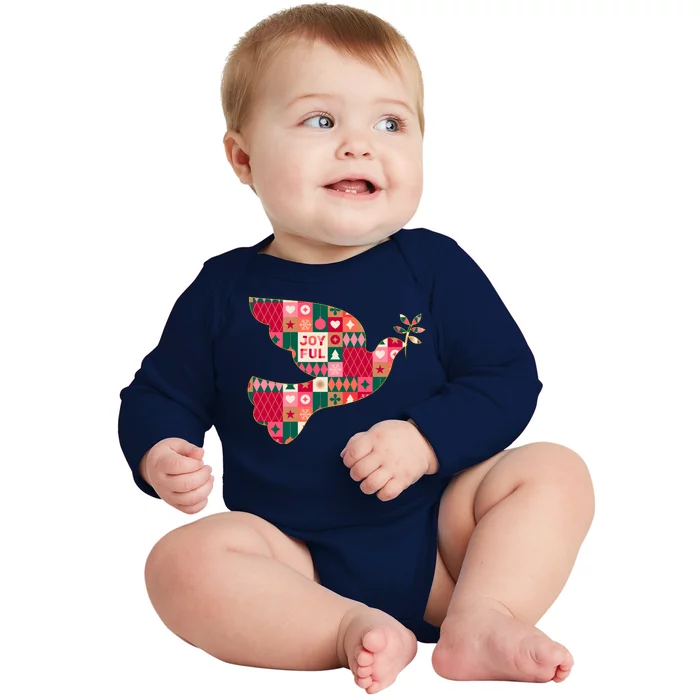 Christmas Joyful Pattern Peace Dove Baby Long Sleeve Bodysuit