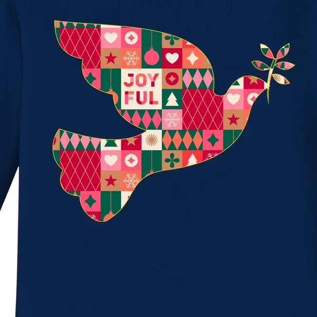 Christmas Joyful Pattern Peace Dove Baby Long Sleeve Bodysuit