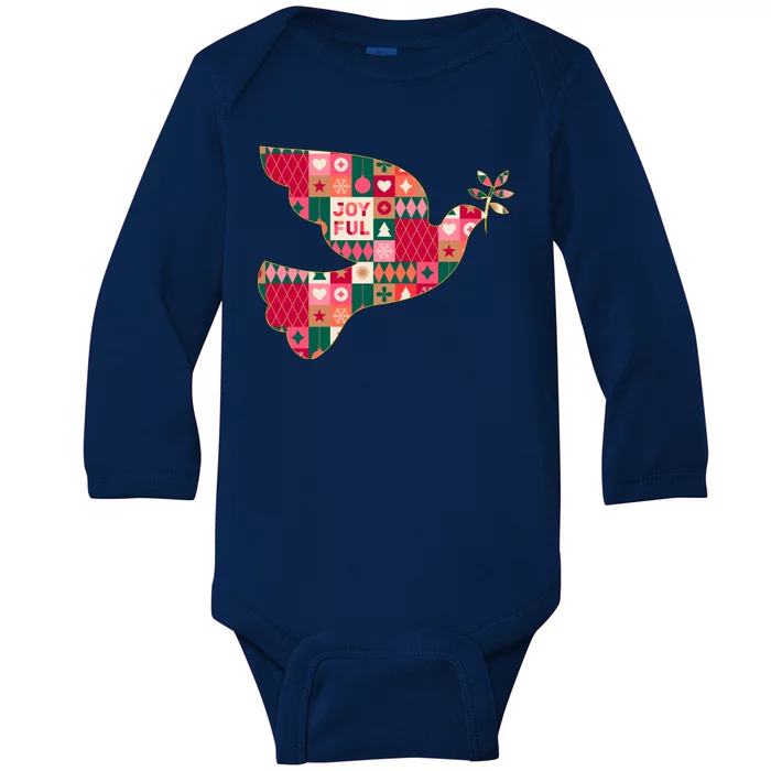 Christmas Joyful Pattern Peace Dove Baby Long Sleeve Bodysuit