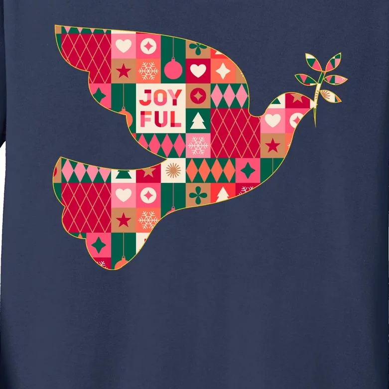 Christmas Joyful Pattern Peace Dove Kids Long Sleeve Shirt