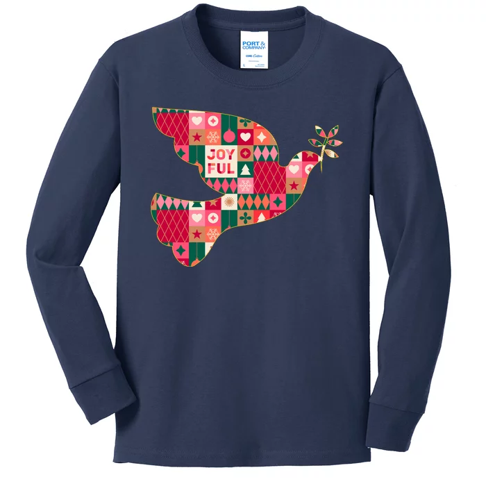 Christmas Joyful Pattern Peace Dove Kids Long Sleeve Shirt