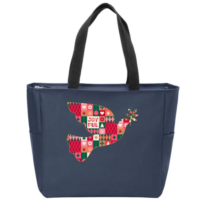 Christmas Joyful Pattern Peace Dove Zip Tote Bag