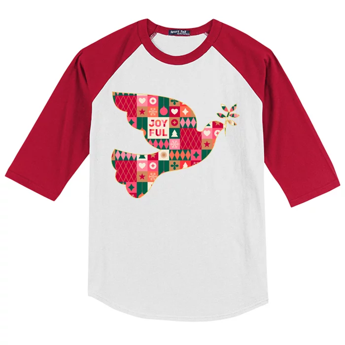 Christmas Joyful Pattern Peace Dove Kids Colorblock Raglan Jersey