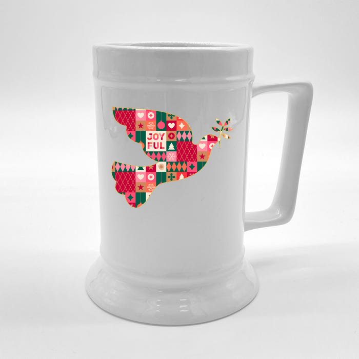 Christmas Joyful Pattern Peace Dove Front & Back Beer Stein