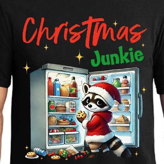 Christmas Junkie Raccoon Santa Hat Food Lovers Xmas Fridge Pajama Set