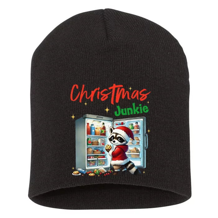 Christmas Junkie Raccoon Santa Hat Food Lovers Xmas Fridge Short Acrylic Beanie