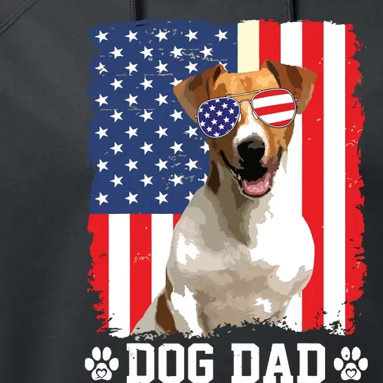 Cool Jack Russell Terrier Dog Dad American Flag Fathers Day Performance Fleece Hoodie