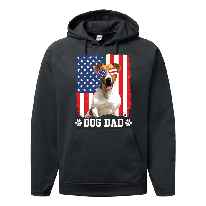 Cool Jack Russell Terrier Dog Dad American Flag Fathers Day Performance Fleece Hoodie