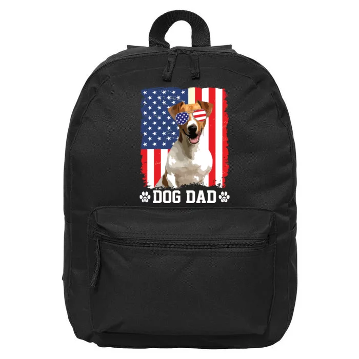 Cool Jack Russell Terrier Dog Dad American Flag Fathers Day 16 in Basic Backpack