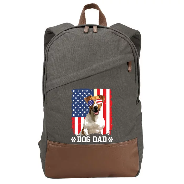 Cool Jack Russell Terrier Dog Dad American Flag Fathers Day Cotton Canvas Backpack