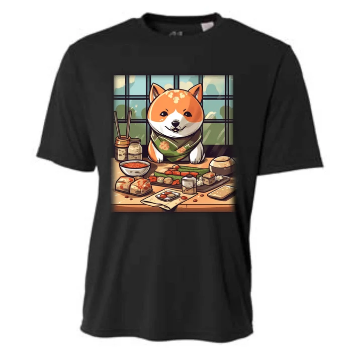 Cute Japanese Sushi Master Dog Chef Kawaii Anime Great Gift Cooling Performance Crew T-Shirt