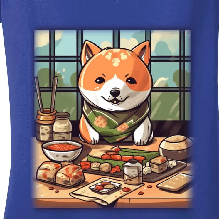 Cute Japanese Sushi Master Dog Chef Kawaii Anime Great Gift Women's V-Neck T-Shirt