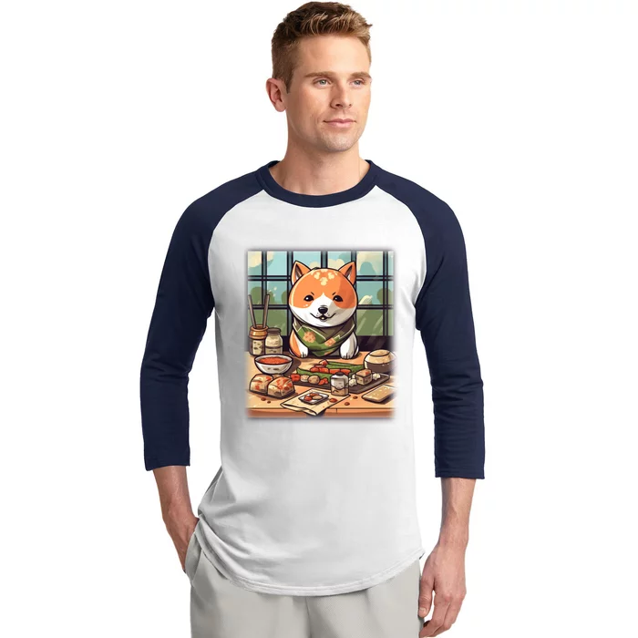 Cute Japanese Sushi Master Dog Chef Kawaii Anime Great Gift Baseball Sleeve Shirt