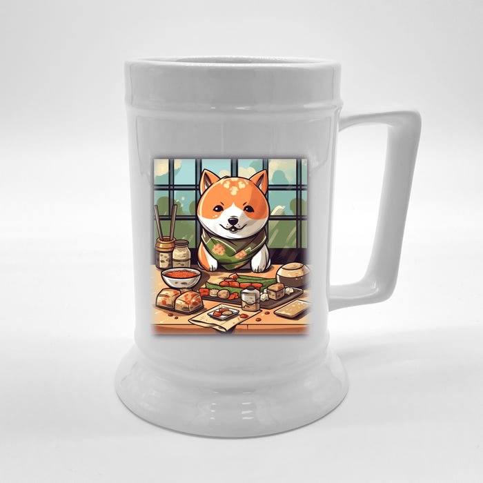 Cute Japanese Sushi Master Dog Chef Kawaii Anime Great Gift Front & Back Beer Stein