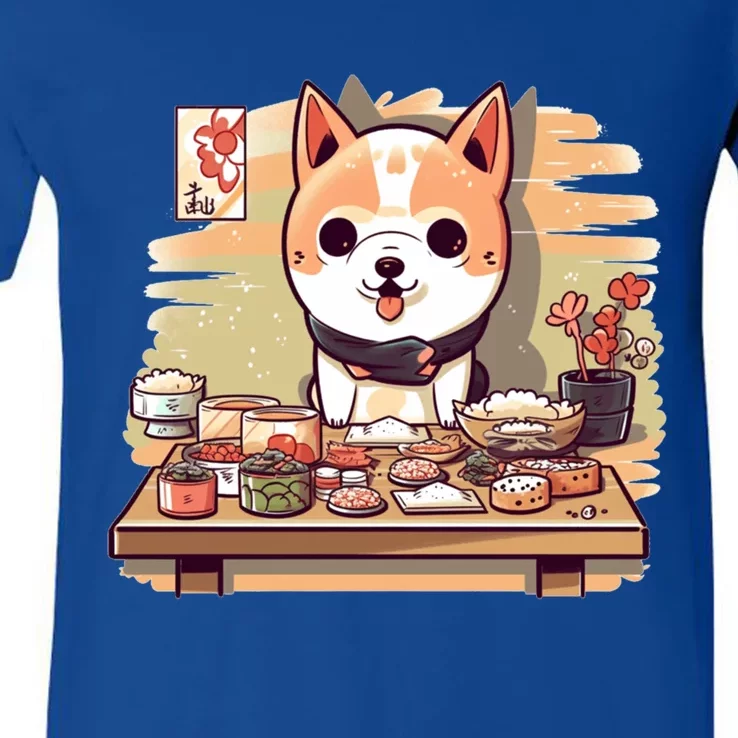 Cute Japanese Sushi Master Dog Chef Kawaii Anime Gift V-Neck T-Shirt