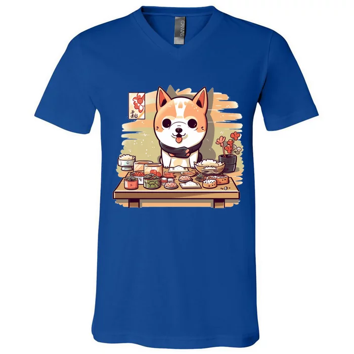 Cute Japanese Sushi Master Dog Chef Kawaii Anime Gift V-Neck T-Shirt