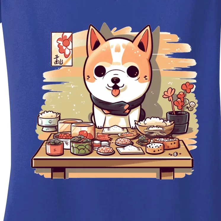 Cute Japanese Sushi Master Dog Chef Kawaii Anime Gift Women's V-Neck T-Shirt