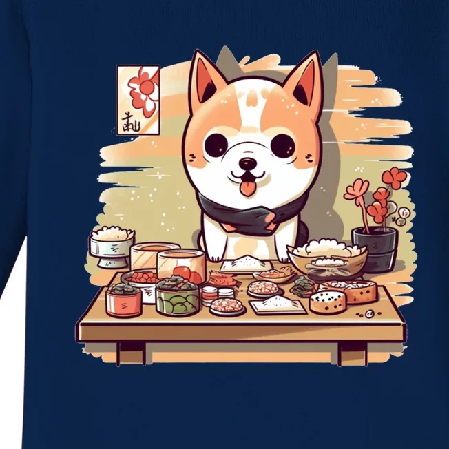 Cute Japanese Sushi Master Dog Chef Kawaii Anime Gift Baby Long Sleeve Bodysuit