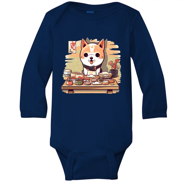 Cute Japanese Sushi Master Dog Chef Kawaii Anime Gift Baby Long Sleeve Bodysuit