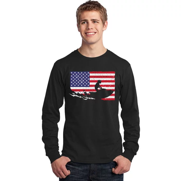 Cool Jet Ski For Men Women Skiers US American Flag Skiing Tall Long Sleeve T-Shirt