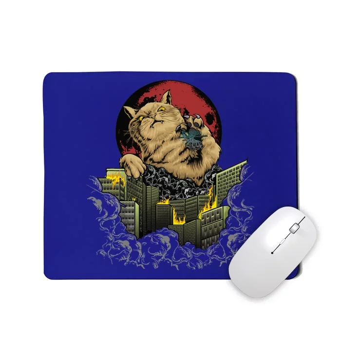 Catzilla Japanese Sunset Funny Cat Monster Manga Mousepad