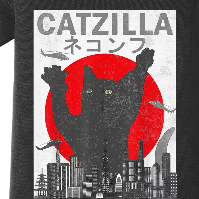 Catzilla Japanese Sunset Style Cat Baby Bodysuit