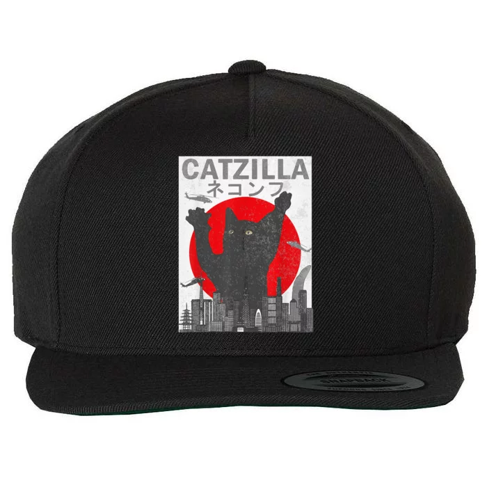 Catzilla Japanese Sunset Style Cat Wool Snapback Cap