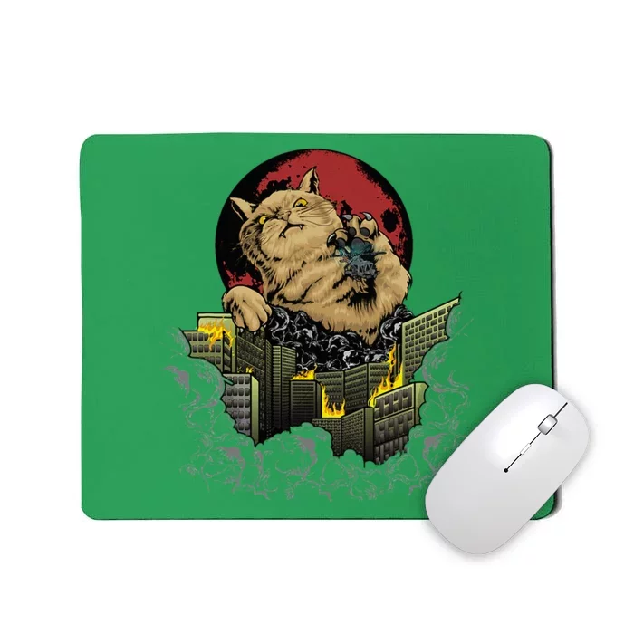 Catzilla Japanese Sunset Funny Monster Ginger Orange Cat Mousepad