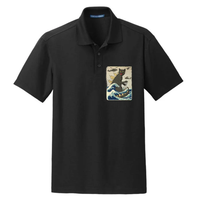 Catzilla Japanese Sunset Print For Cat Mom Dad Dry Zone Grid Performance Polo