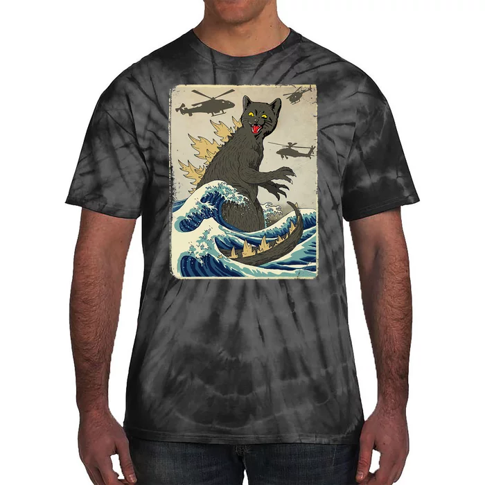 Catzilla Japanese Sunset Print For Cat Mom Dad Tie-Dye T-Shirt