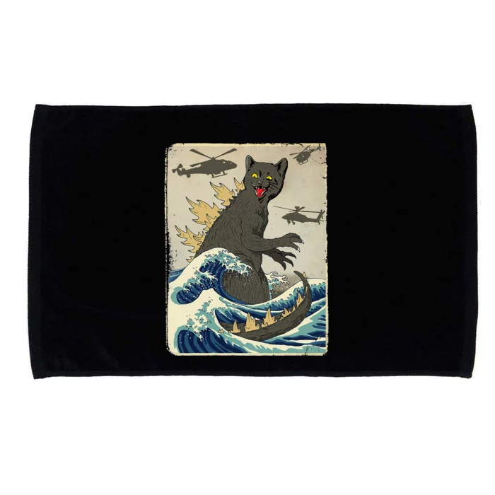 Catzilla Japanese Sunset Print For Cat Mom Dad Microfiber Hand Towel