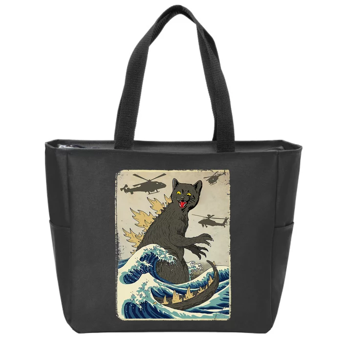 Catzilla Japanese Sunset Print For Cat Mom Dad Zip Tote Bag