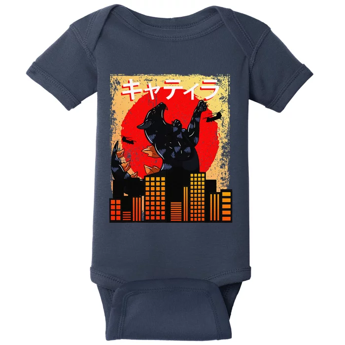 Catzilla Japanese Sunset Funny Japan Cat Baby Bodysuit